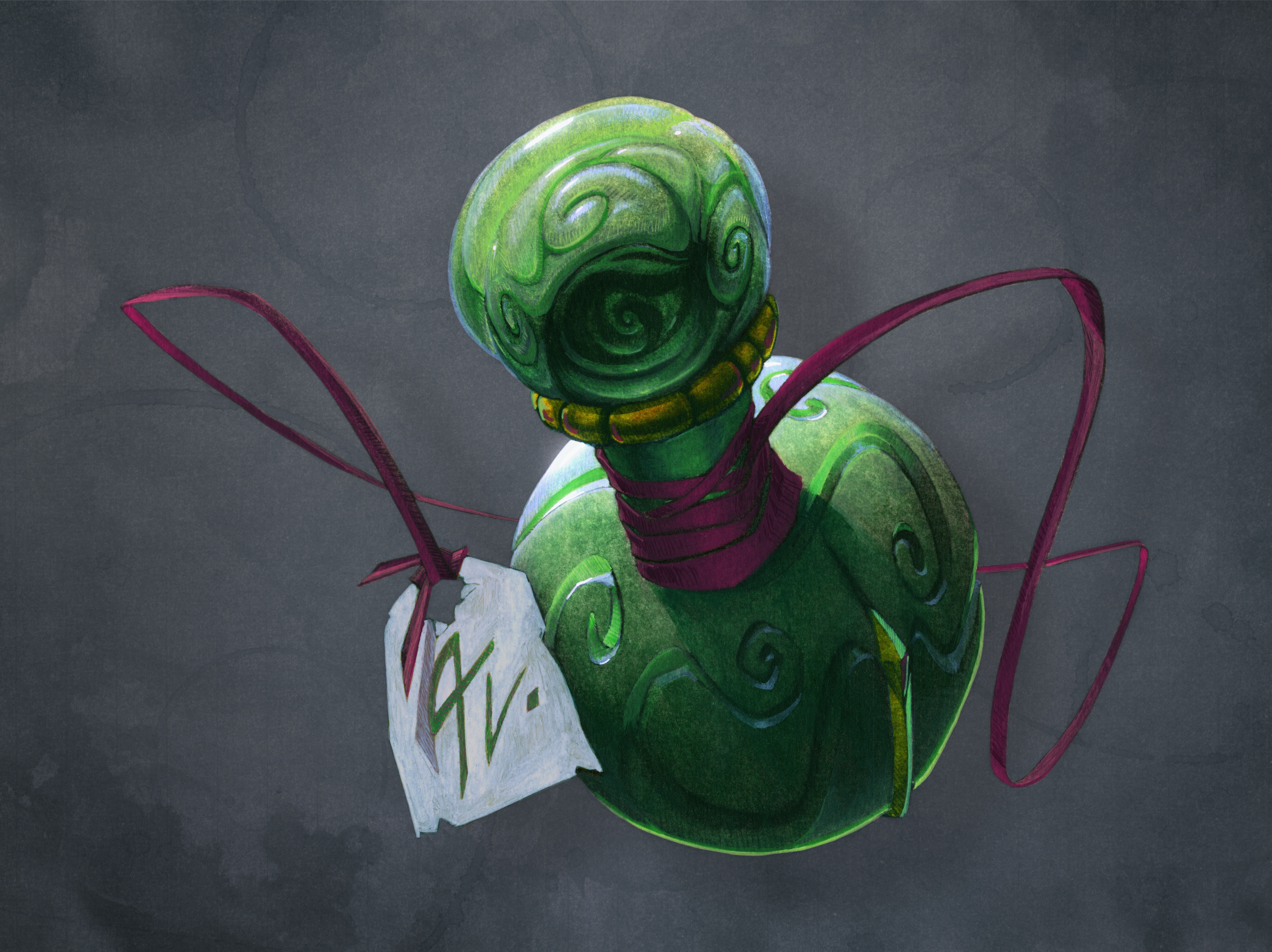 Fiole en verre teinté.